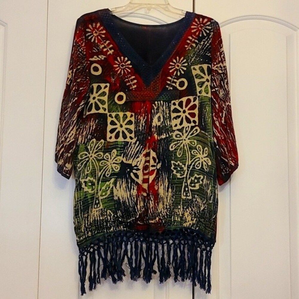Boho Tunic Multicolored With Fringe One Size